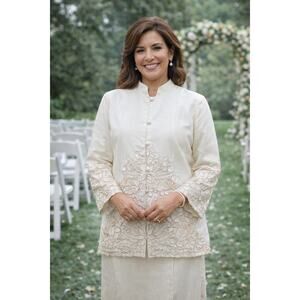 VTG Daisy's Creations Filipina Style Embroidered Button-Up Tunic Top Size 10